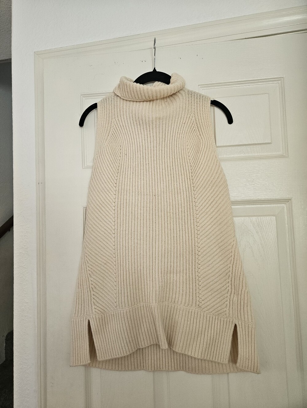 Vince Cream Sleeveless Turtleneck Ribbed Knit Tunic Sizr S